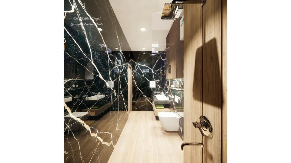 Showing shower area to vanity unit  area