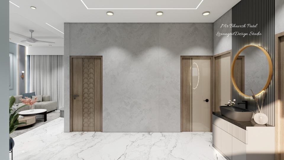 Kitchen opposite wall finshed in texture paint or wallpaper