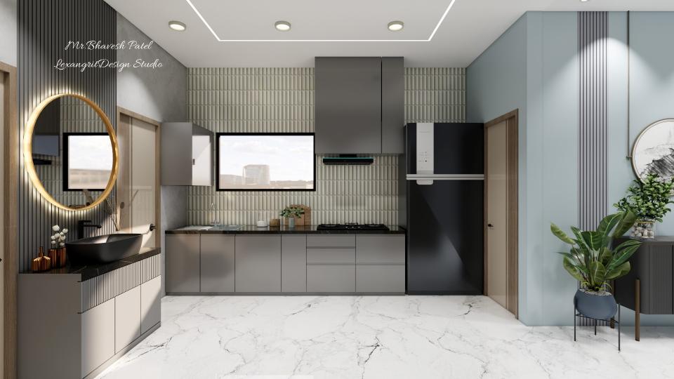 Kitchen with sink unit, gas unit, 3 drawer unit, 2 drawer unit and GTPT unit