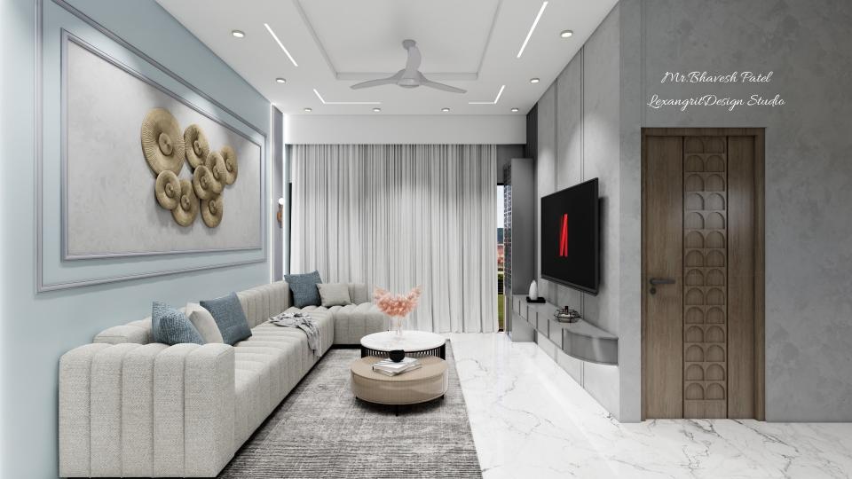 Living room full height double cuirtains