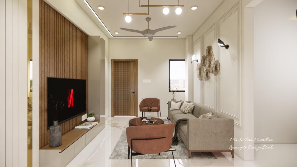 Living room seating area to entrance area view