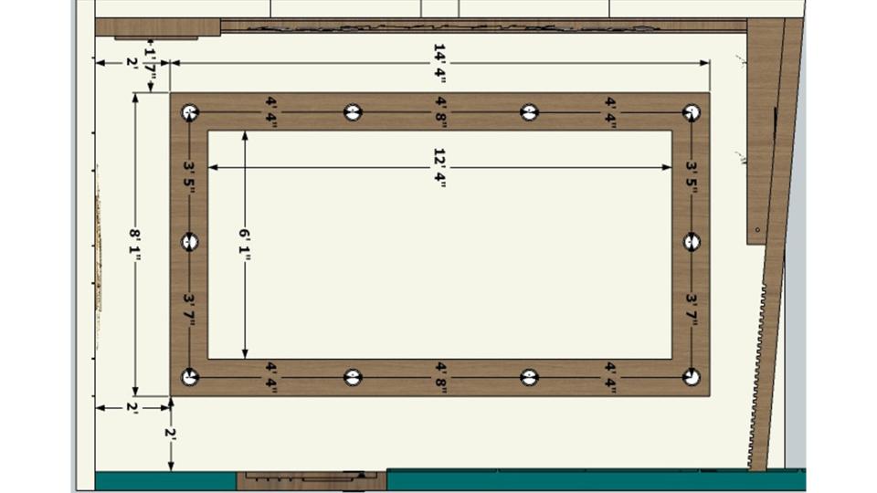 Drawing room false ceiling 2D dimensions showing the false ceiling layout with two fan placements and ceiling features in a detailed 2d ceiling design plan.