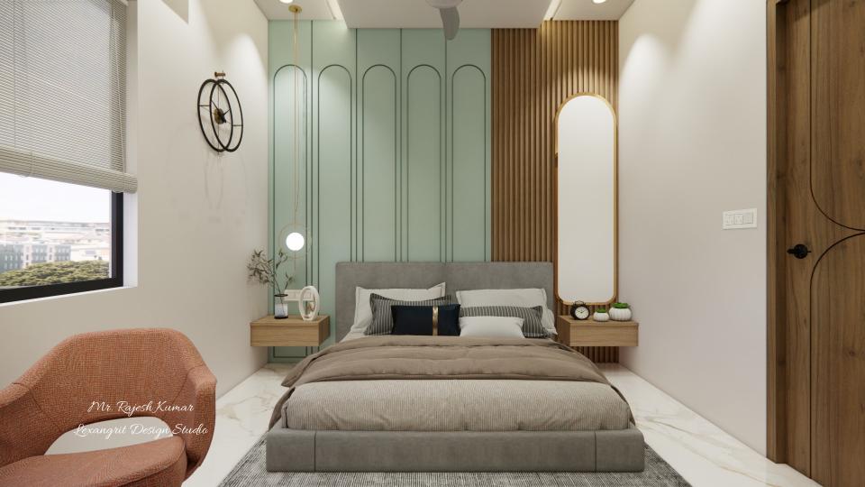 Kid's bedroom luxurious bed room and round shape mirror,side table