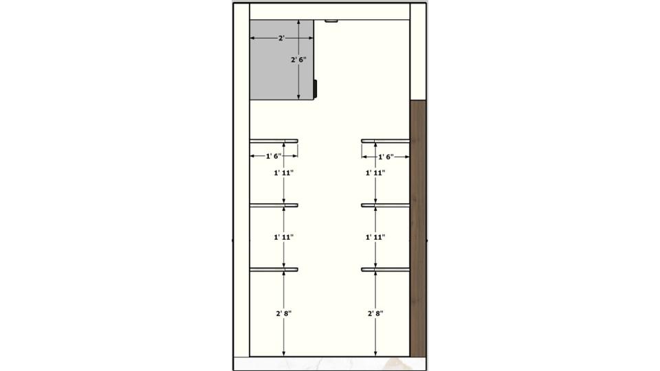 Store Room parallel shelf design  2d dimensions