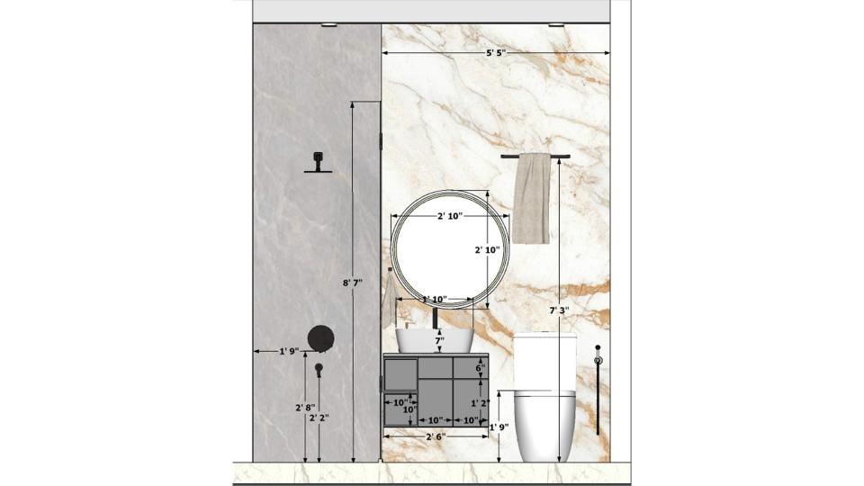 Washroom after entrance shower area,vanity and wc area  2d dimensions