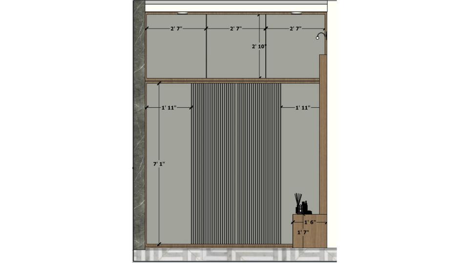 Washroom dressing area sliding wardrobe 2d dimensions