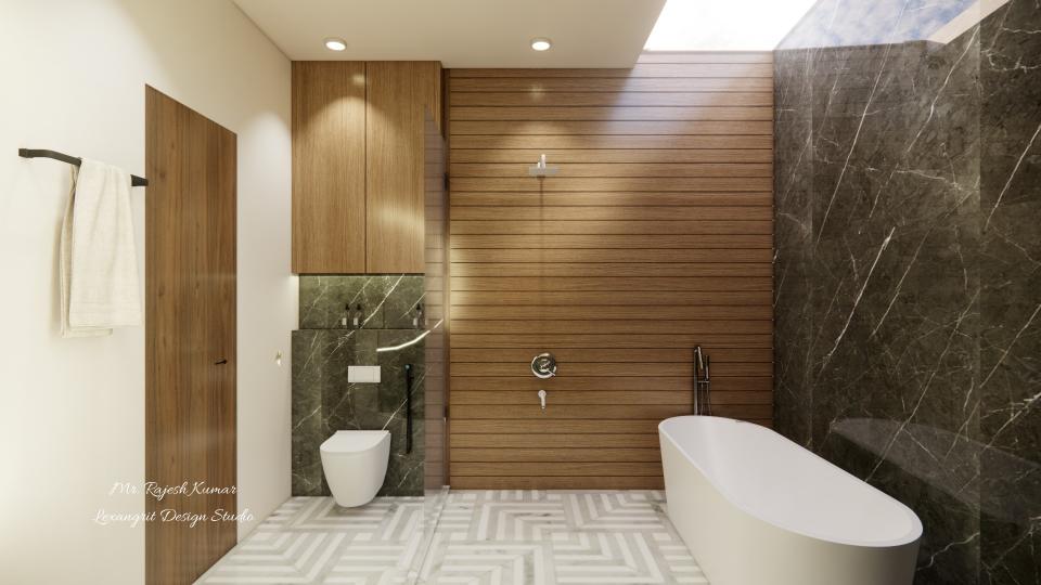 Washroom front view from wc area , shower area and bathtub area