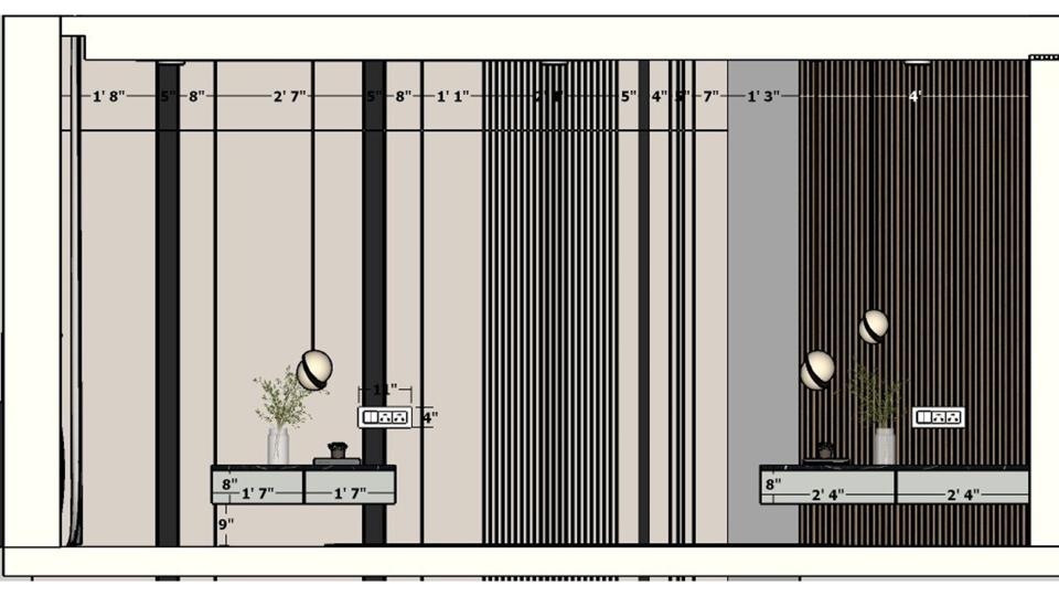 Bedroom showcasing luxury bed and decorative head board wall 2d dimension