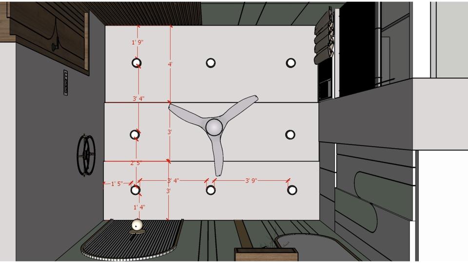 Guest bedroom single fan false ceiling view 2d dimensions