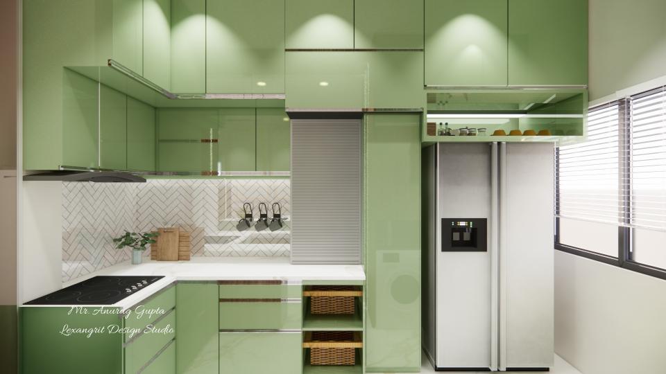 Image of the kitchen displaying a functional cooking area with a gas stove, oven, and a range hood against a tiled wall