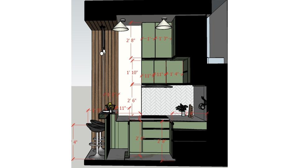 image of the kitchen highlighting a stylish breakfast unit nook with a small table, chairs 2d dimensions