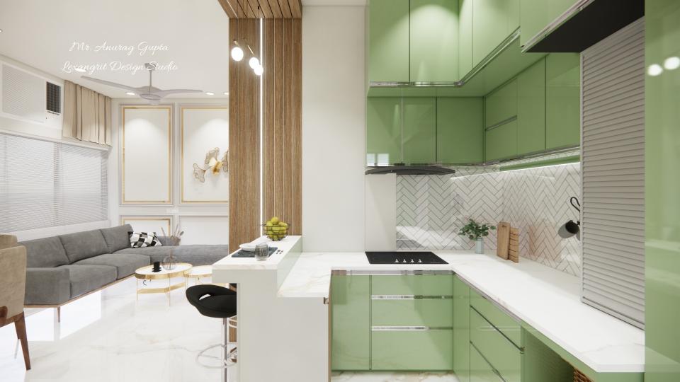 image of the kitchen highlighting a stylish breakfast unit nook with a small table, chairs
