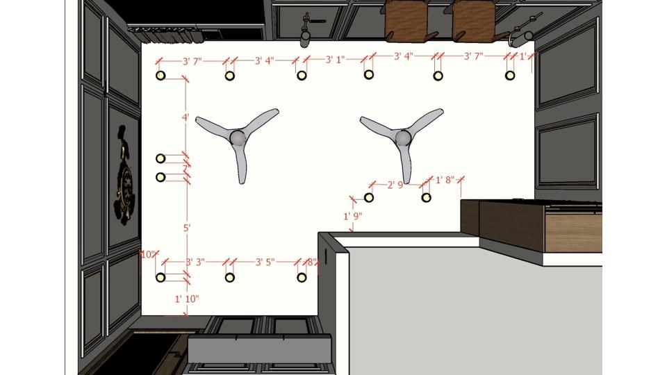 Living & Dining two fan false ceiling view 2d dimensions