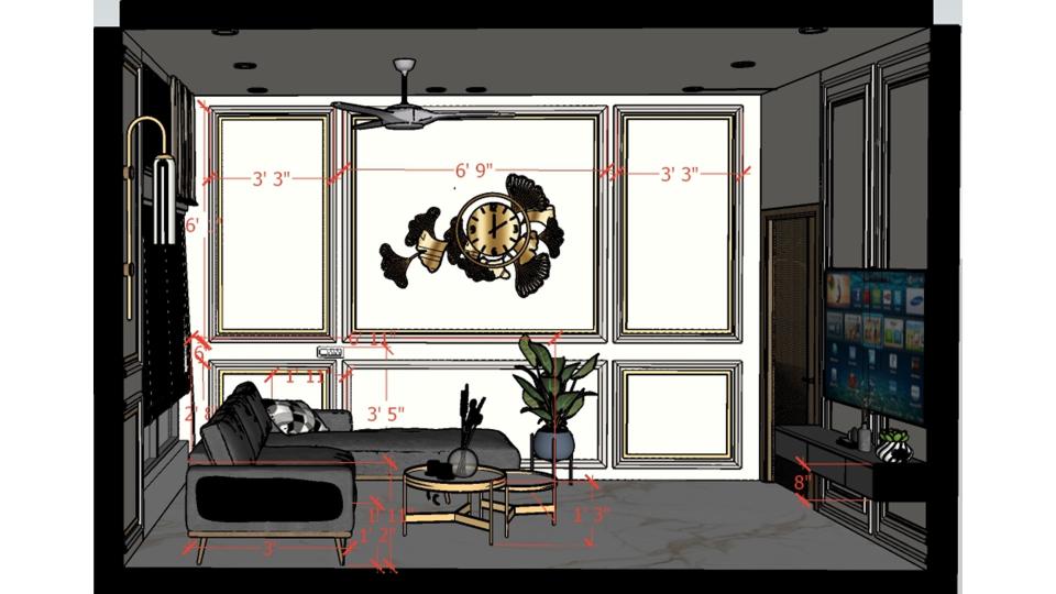 Living room decorative wall design 2d dimensions