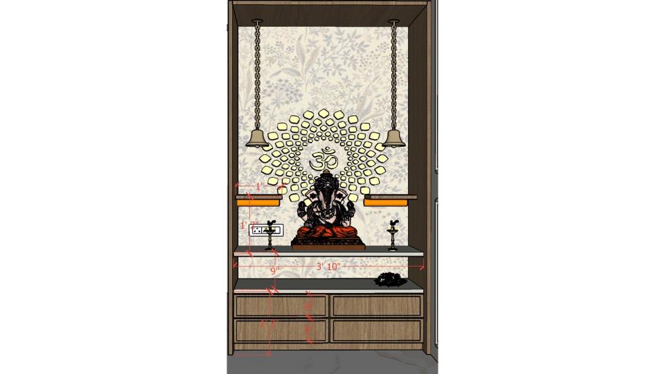 puja room 2d  dimensions