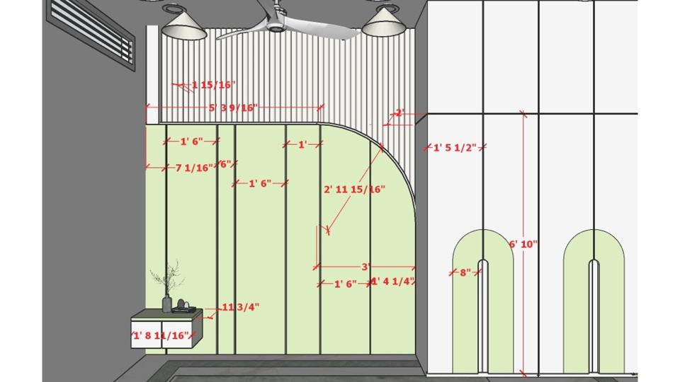 Image of the guest bedroom featuring a cozy bed with a wooden headboard, bedside tables, and  light-colored wall 2d dimensions