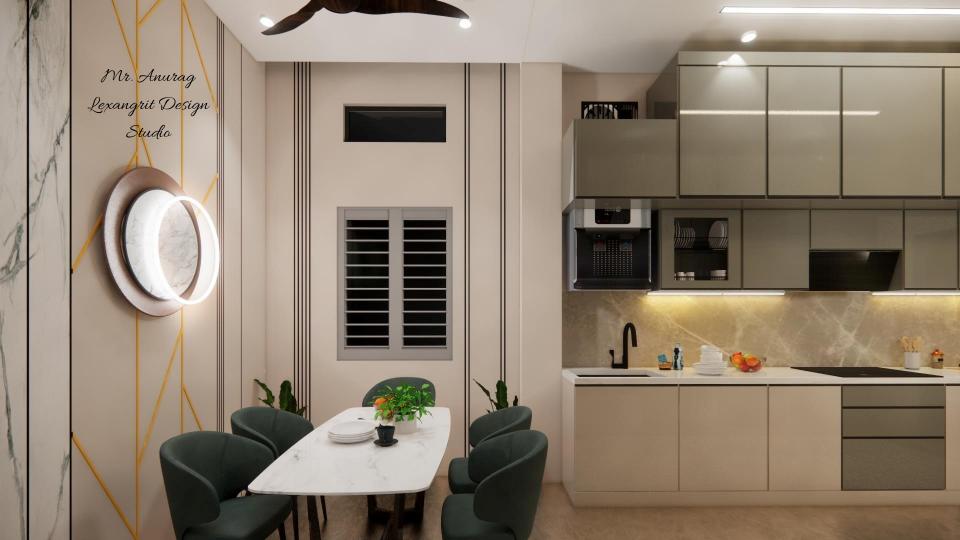 Image of the kitchen displaying a functional cooking area with a gas stove, oven, and a range hood against a tiled wall