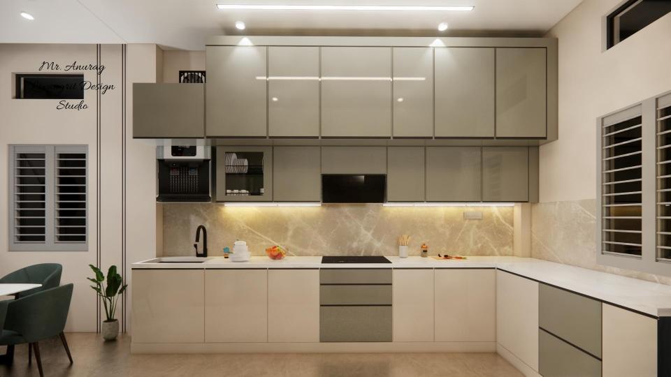 Image of the kitchen displaying a functional cooking area with a gas stove, oven, and a range hood against a tiled wall