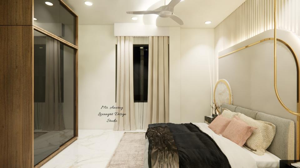 Image of the master bedroom highlighting a spacious wardrobe with sliding doors