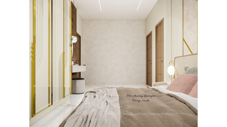Image of the parents bedroom highlighting a spacious wardrobe and dressing unit