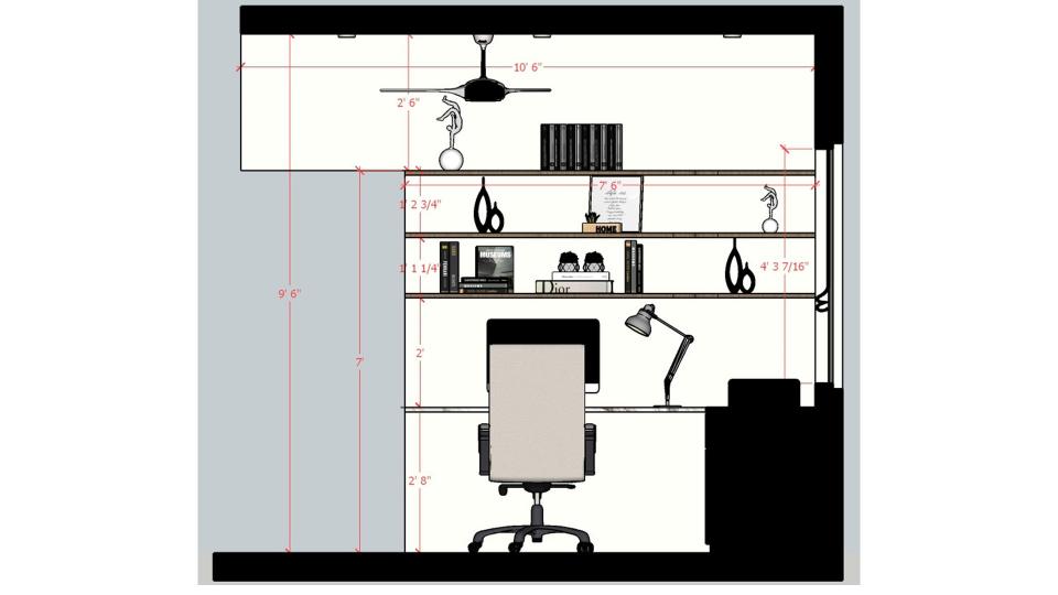 Image of the study room showcasing a comfortable reading area 2d dimensions