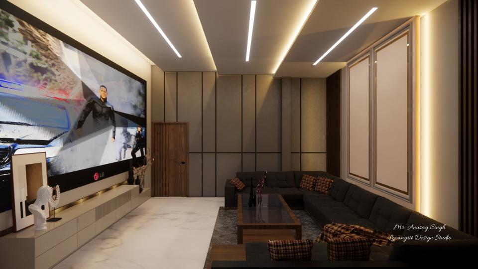 Luxurious theater seating area and decorative wall design
