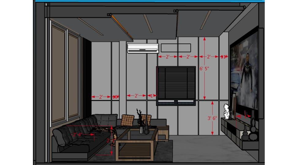 Luxurious theater seating area front of tv skin 2d dimensions