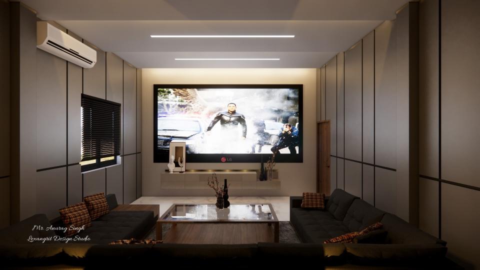 Luxurious theater seating area front of tv skin