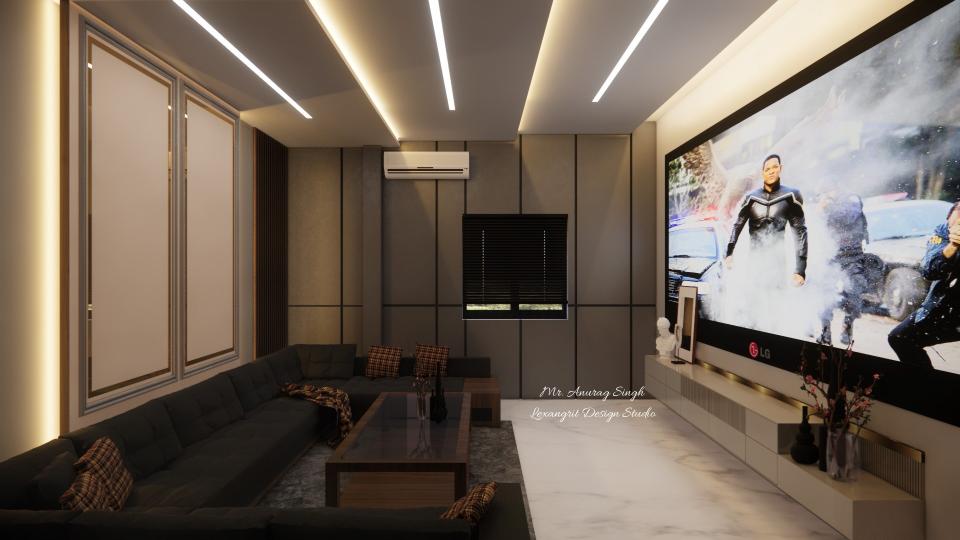 Luxurious theater seating area front of tv skin