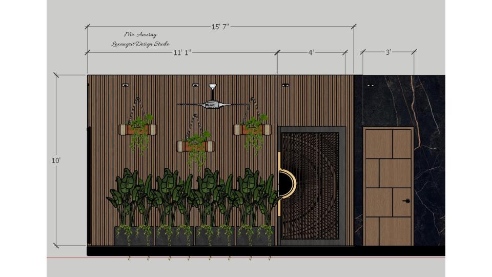 Porch area out side view decorative wall design  2d dimensions