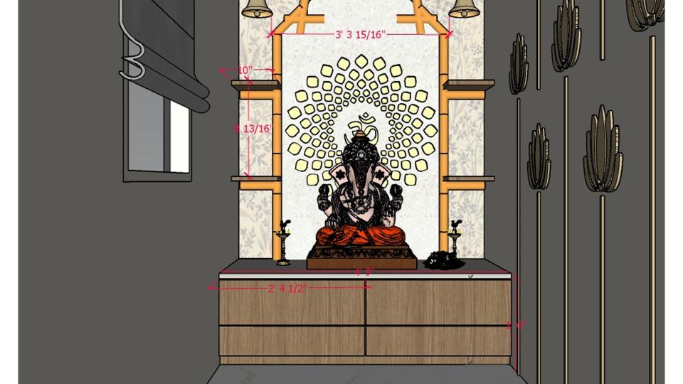 Puja room  showing decorative wall design  2d dimensions