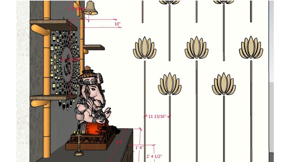 Puja room  showing decorative wall design  2d view