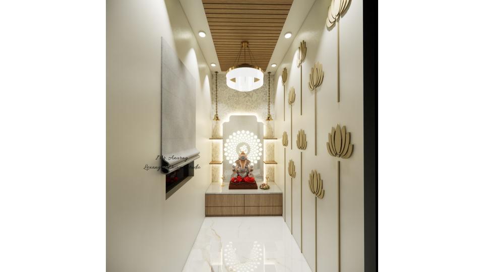 Puja room  showing decorative wall design