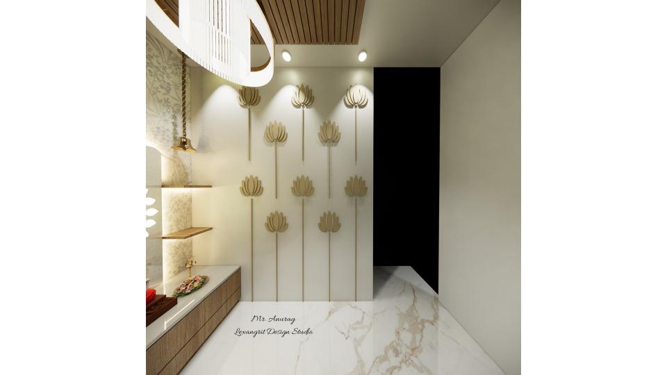 Puja room  showing decorative wall design