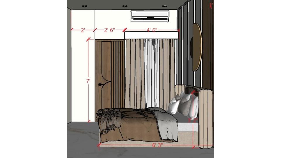 image of the master bedroom2 featuring a luxurious bed with a tufted headboard against an accent wall 2d view