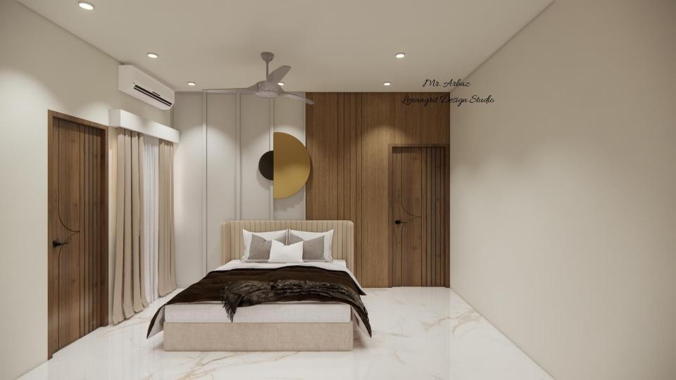 image of the master bedroom2 featuring a luxurious bed with a tufted headboard against an accent wall