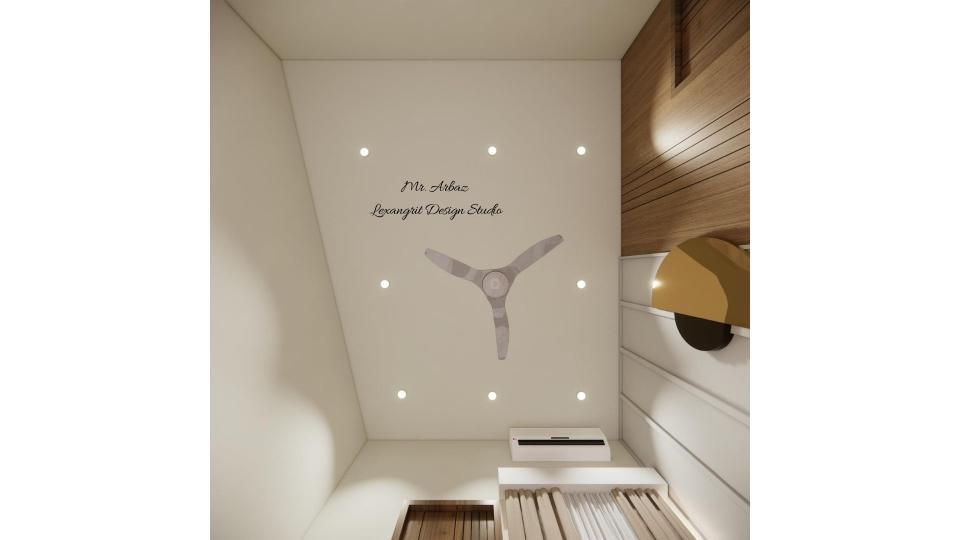 image of the master bedroom2 featuring a luxurious bed with a tufted headboard against an accent wall false ceiling view