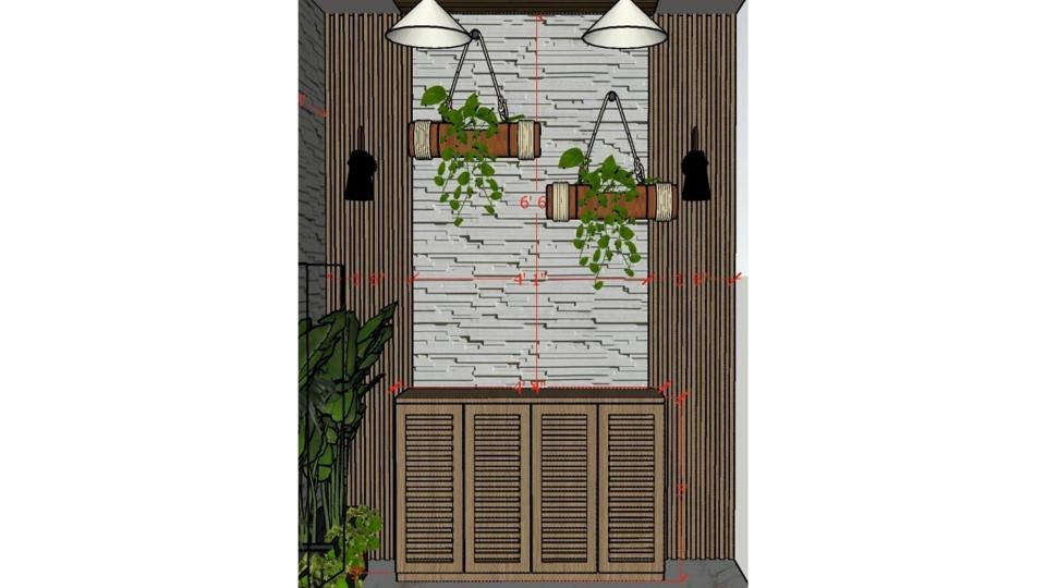 porch area showcasing shoes unit and decorative wall  2d dimensions