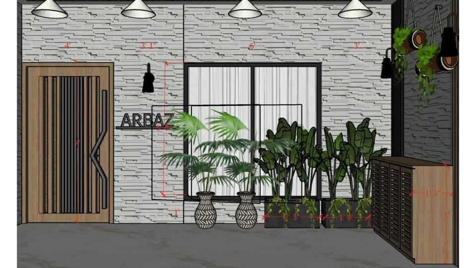 Porch outside area view 2d dimensions