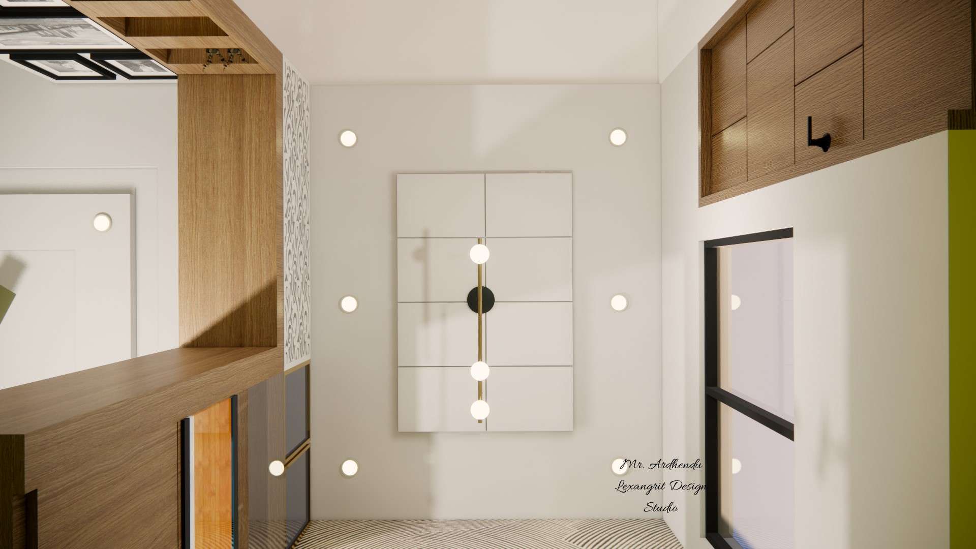 Low budget dining area plain ceiling design with recessed panel lights and modern chandelier to hide ugly ceiling and wires elegantly by Lexangrit Design Studio