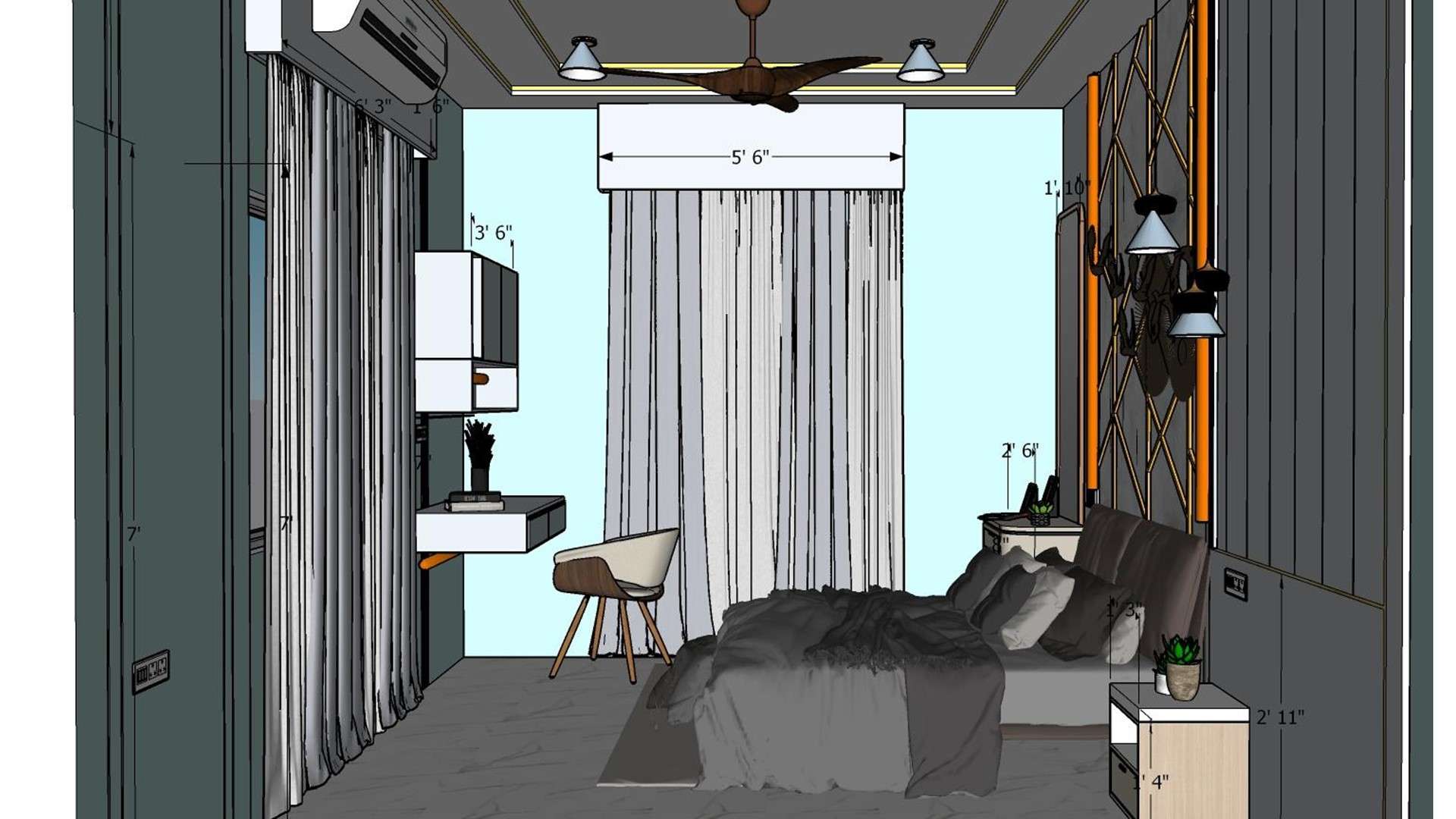 Image of the study room displaying a stylish bookcase filled with books and decorative items against a neutral-toned wall 2d