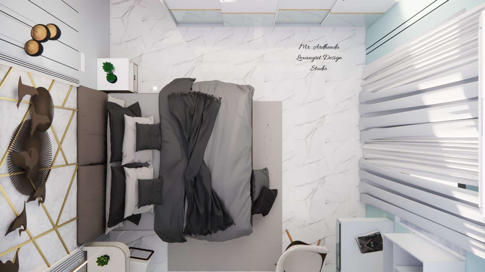 Image of the study room flooring, featuring wooden floorboards with a cozy rug