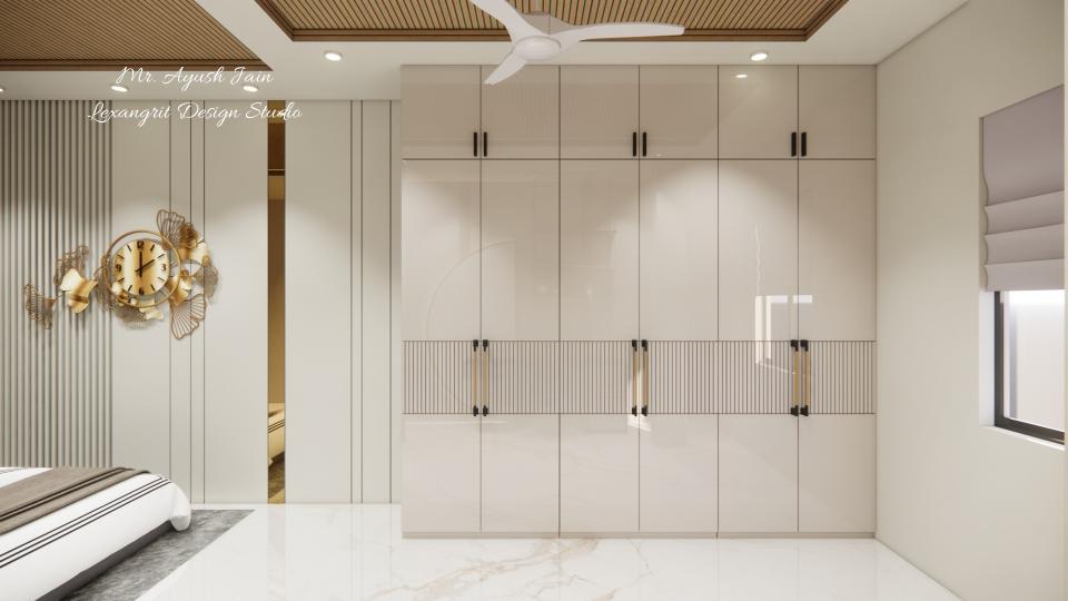 Image of the master bedroom highlighting a spacious wardrobe with sliding doors