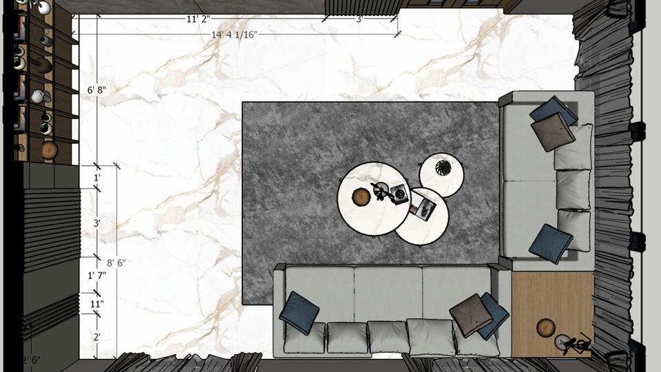 Image of the living room top  view 2d dimensions