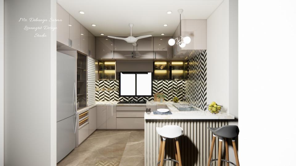 Image of the kitchen highlighting a stylish dining nook with a small table, chairs, and pendant lighting