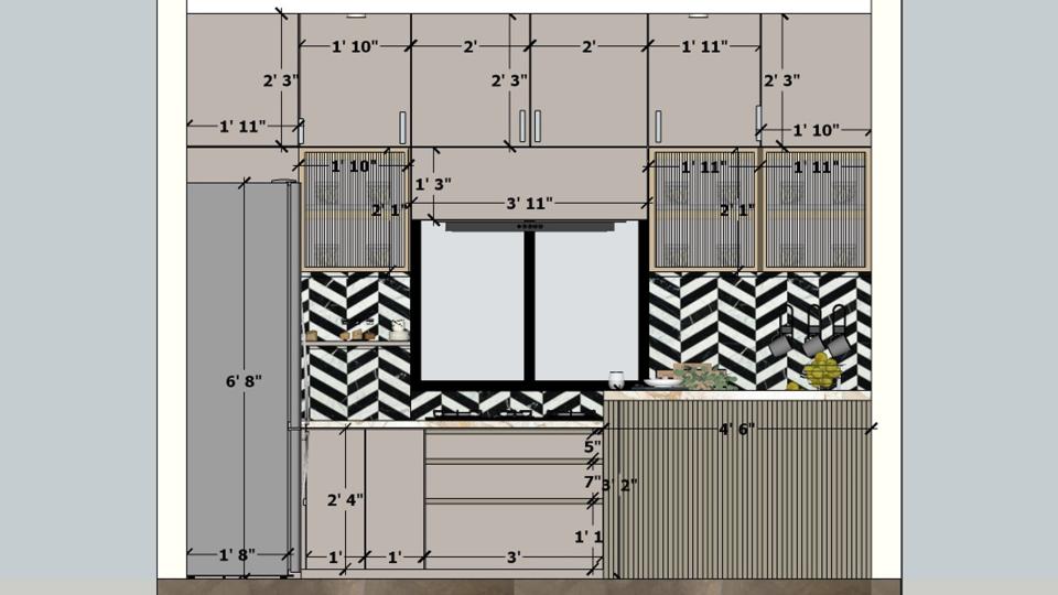 Image of the kitchen showcasing a spacious pantry area with open shelving and storage units against a clean, bright wall 2d dimensions