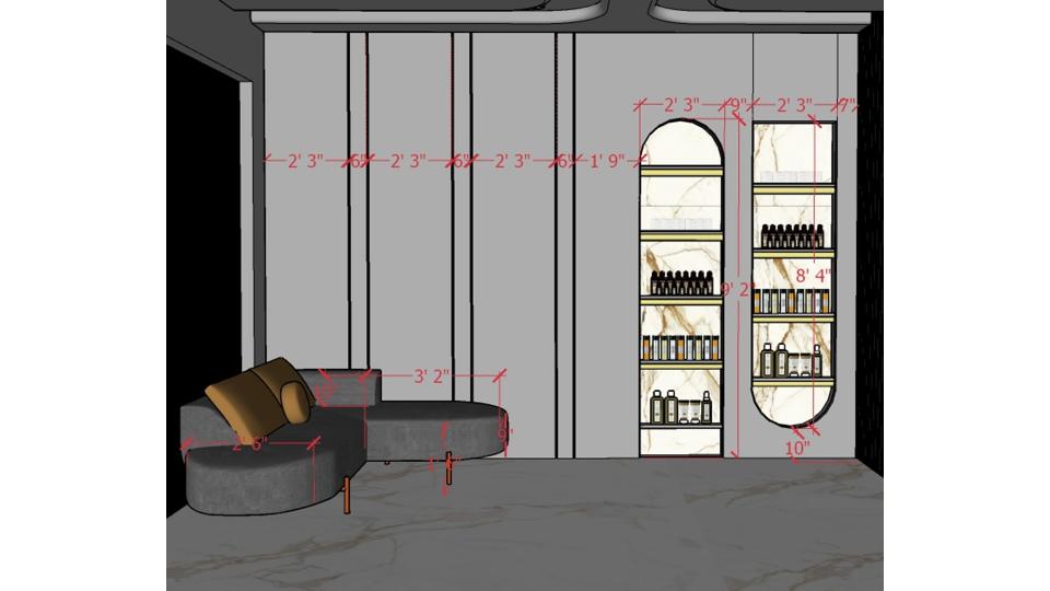 Boss cabin  entrance view & decorative wall 2d dimensions