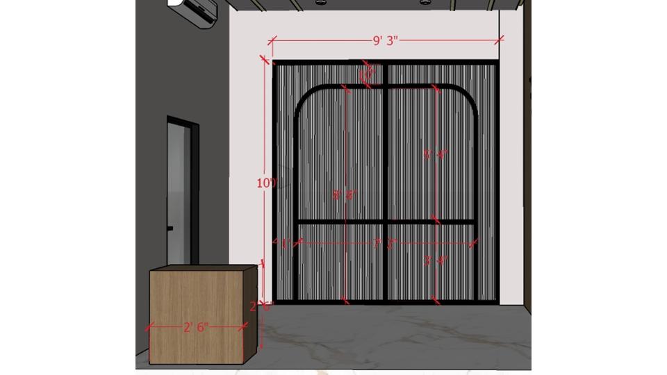 Boss cabin entrance with fluted glass 2d dimensions