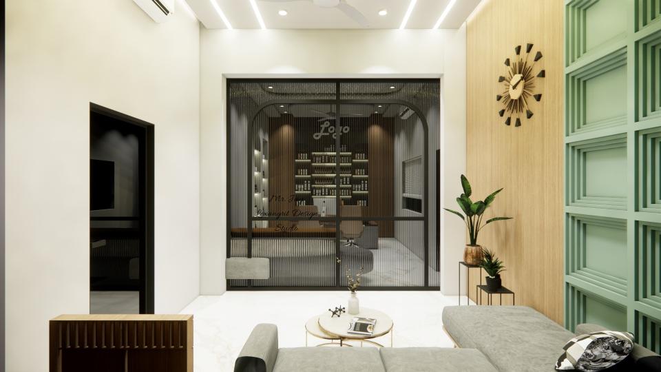 Boss cabin entrance with fluted glass