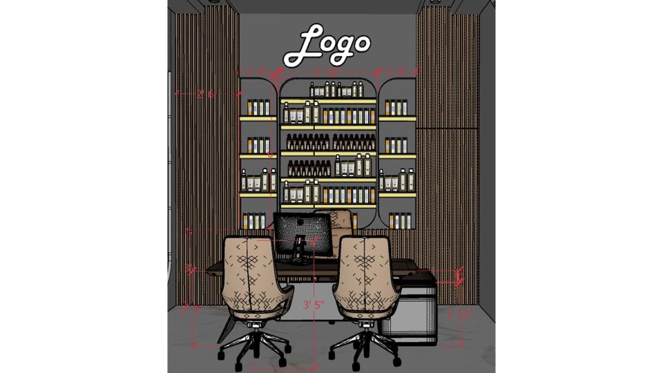 Boss  cabin with decorative wall & storage 2d dimensions